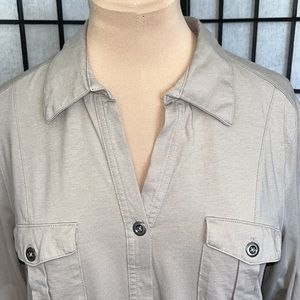 Style & Co Beige Knit V-neck Button Down Shirt. L